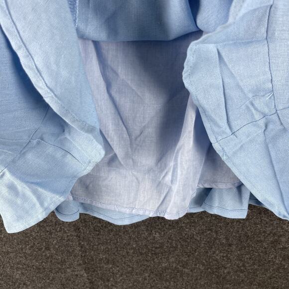 P Cill Linen Blend Mini Dress Womens Medium Blue Tie Front Ruffle Cut Out NEW - Picture 6 of 14